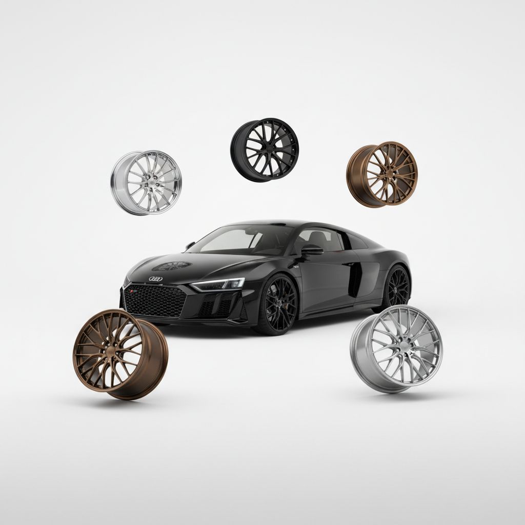 Car with multiple wheel customization options displayed